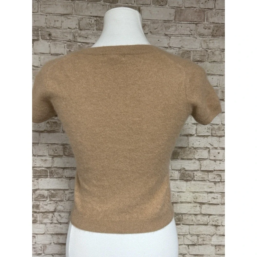 Quince Mongolian Cashmere Short Sleeve Sweater Tee Camel Brown M Medium - Picture 3 of 7